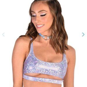 NWOT iheartraves Purple Sparkle Underboob Bra/Crop Top